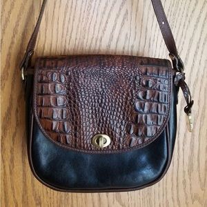 Brahmin Vintage Brown and Black Embossed Shoulder Bag crossbody